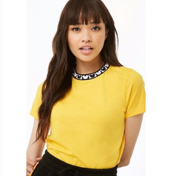 Disney Tops - Forever 21 Yellow Mickey Mouse Disney Tee S Collar